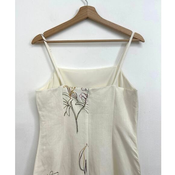 NWT Theory IWG Weekend Square Neck Nature Linen Print Resort Mini Dress - Size 4 - Picture 5 of 13